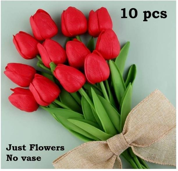 Aksh Enterprises 10 pcs Realistic Look Fake Faux Red Tulips Artificial Flower