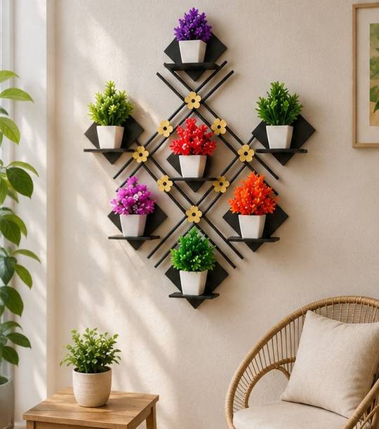 JsrDecor 7-flower pots ElegantBloom Pot Shelf Set Bonsai Artificial Plant  with Pot