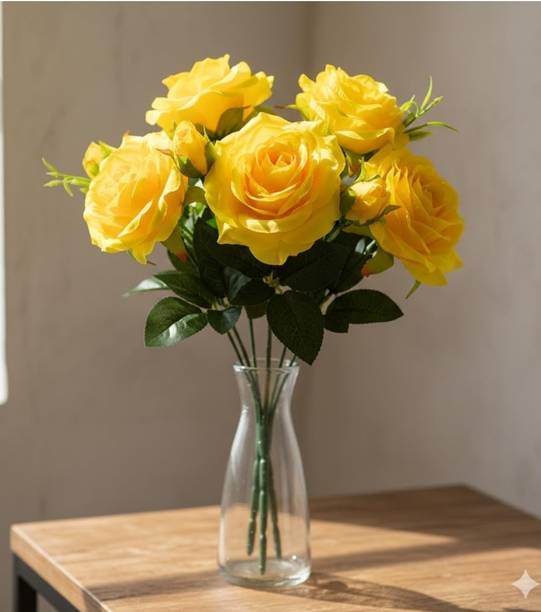 ADRIJADIP Artificial yellow rose flowers bunch Yellow Rose Artificial Flower