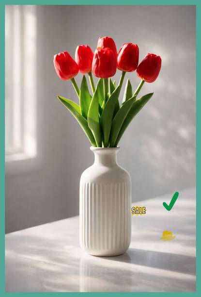GalaxyGlow 5 Pcs Artificial Red Tulips – Home Decor (No Vase) Red Tulips Artificial Flower