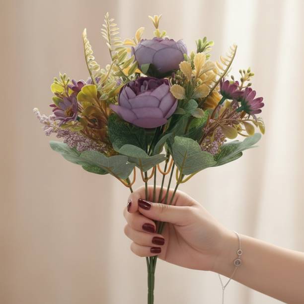 Decor World Artificial Flower Bouquet for Home Decor Purple Rose Artificial Flower