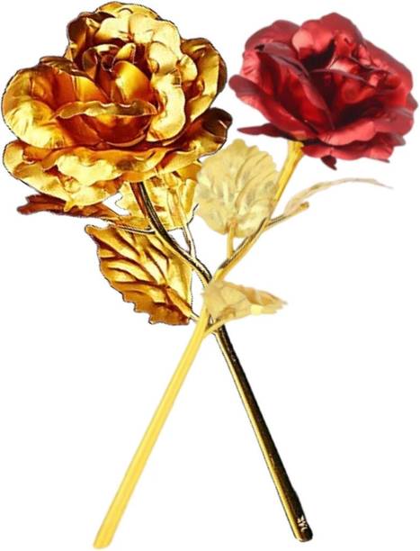 ASHIRWAD "Enchanting Duo: Red and Golden Roses Valentine Gift Combo" Gold, Red Rose Artificial Flower