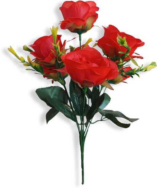 MIFADECOR Artificial Rose Flowers Bunches for Vase 7 Flower Heads (12 inch) Red Rose Artificial Flower