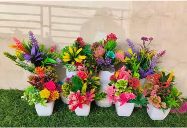 brozzo Artificial Plants for Home Office Décor-Pack of 4 Multicolor Wild Flower Artificial Flower with Pot
