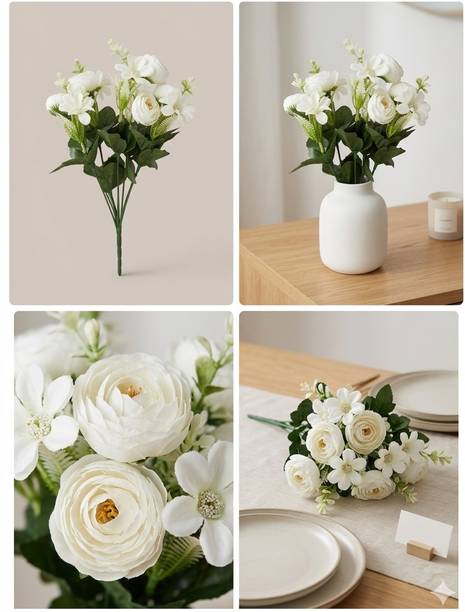 Grvtr Rose bunches with extra flowers Multicolor, Red, Pink, Beige, Purple, Yellow, Green Rose, Camellia Rose Artificial Flower