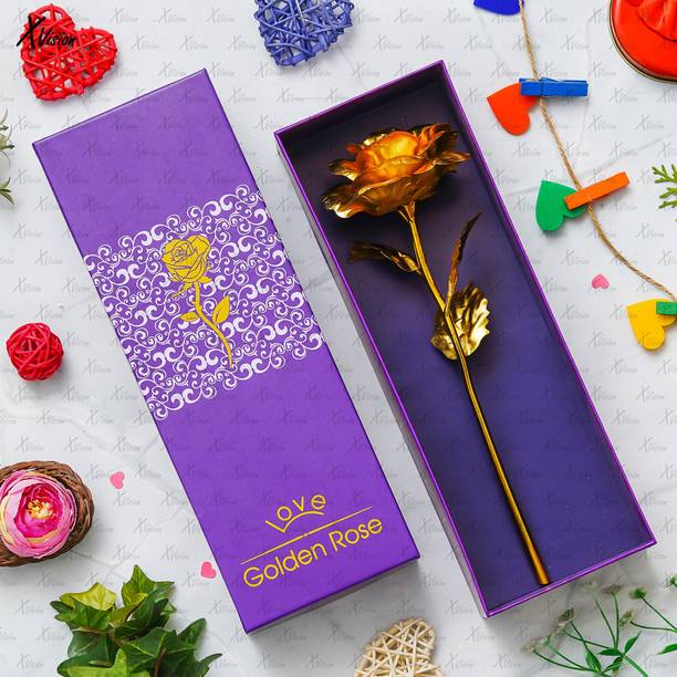 Xvision Gold Plated Timeless Touch: Handcrafted Artificial Flowers with Real Feel Finish Gold Rose Artificial Flower