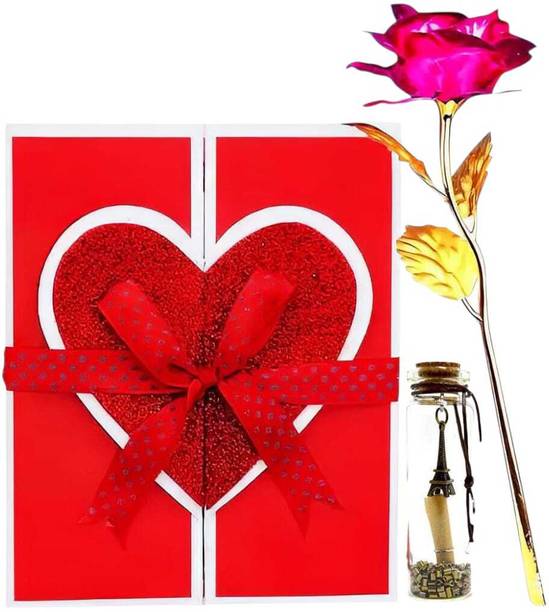 LoveGift Red Pink Rose Gift with Message Pills & Love Card Gift Set | Valentine Day Gift Red, Pink Rose Artificial Flower