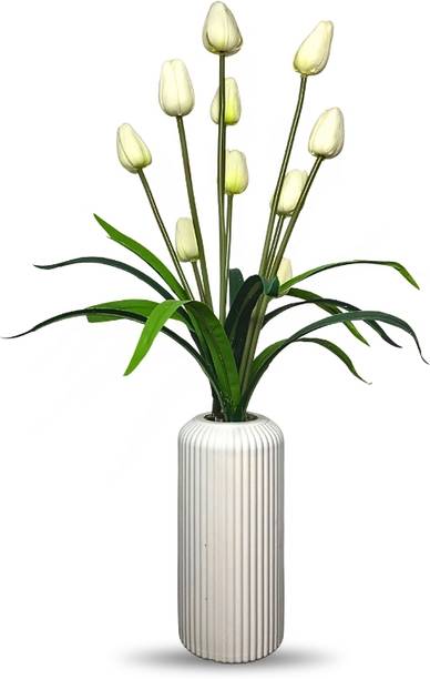 potstory listing1A_001 White, White Tulips Artificial Flower  with Pot