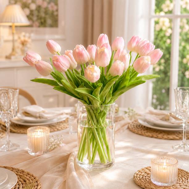 spaklearc baby pink tulip-10 Pink Tulips Artificial Flower