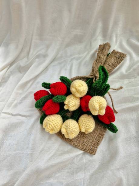 Loophoop Handmade flower bouquet- Set of 6 red tulip and 6 yellow tulip Red Tulips Artificial Flower