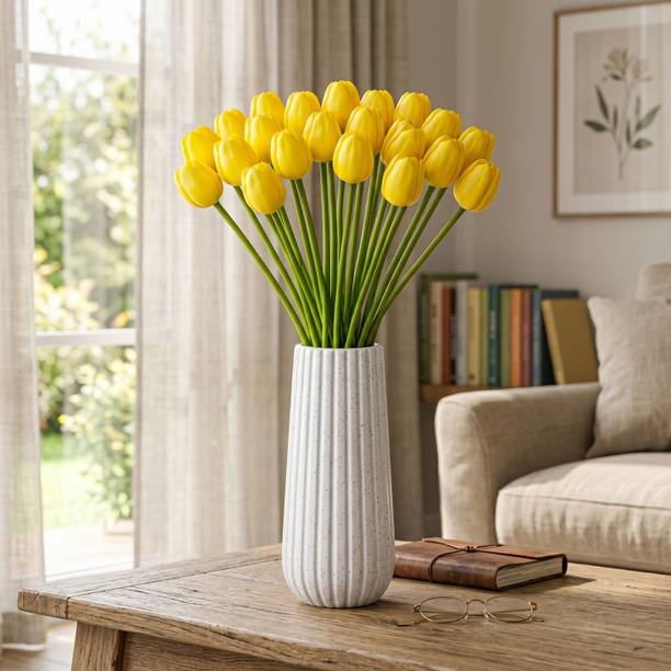 Pink Olive Tulip Bunch for Vase & Home Decorations,Corner Table Yellow Tulips Artificial Flower