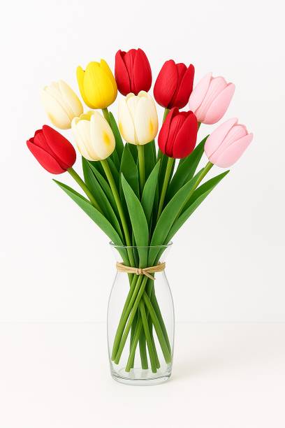 Ikko Tulip Bunch for Home Decoration, For Living, Room, Corner Table, Real Feel Multicolor Tulips Artificial Flower