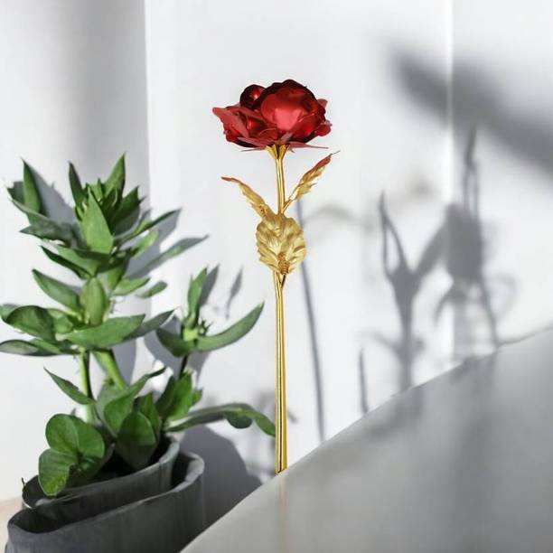 MPROW Gold Plated Artificial Red Rose Gold, Red Rose Artificial Flower