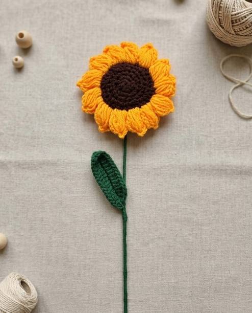 Prasoon Studio Orange, Green, Brown Sunflower Artificial Flower