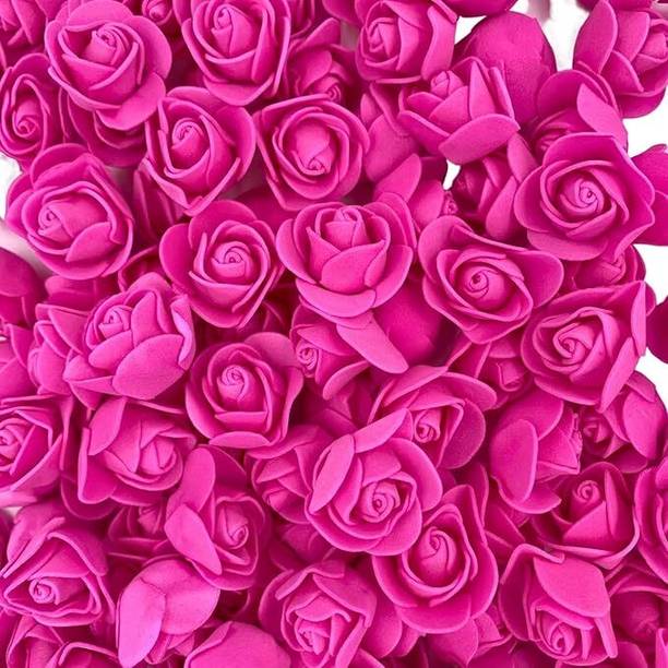 Rudra Artificial Foam Rose Flowers Pack of 50 for DIY Crafts Pink Rose Artificial Flower