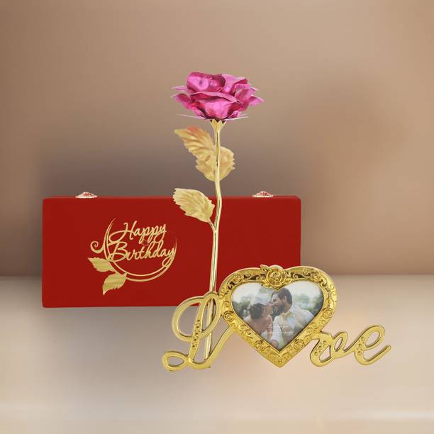 STARLIGHT Artificial Rose | Photo Frame | Velvet Box | Gift for Birthday Pink Rose Artificial Flower