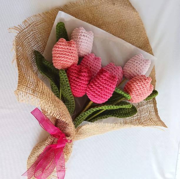 Arpita Craft Multicolour tulip crochet flower Red Tulips Artificial Flower