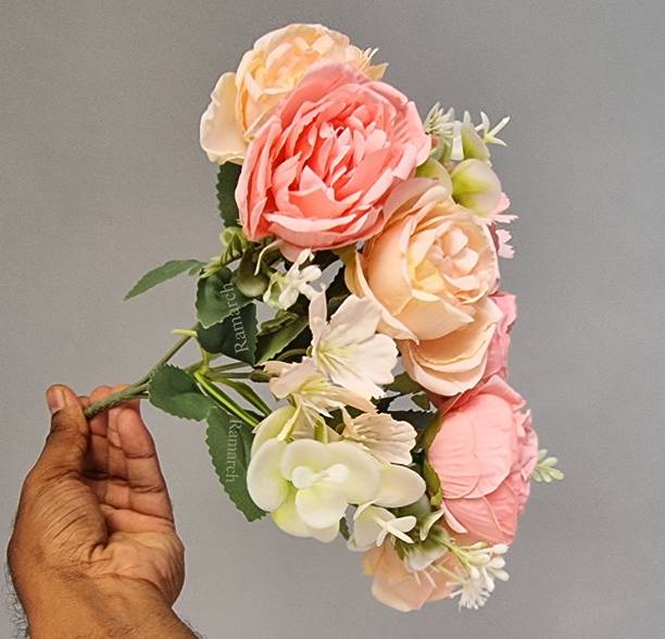 Ramarch set of 1 bunch pink (without vase) Pink Peach Blossom Artificial Flower