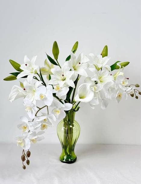 Tudoccy Plastic Lily Artificial Flowers Bunch Foam Flower Sticks for Home Decor White Lily Artificial Flower
