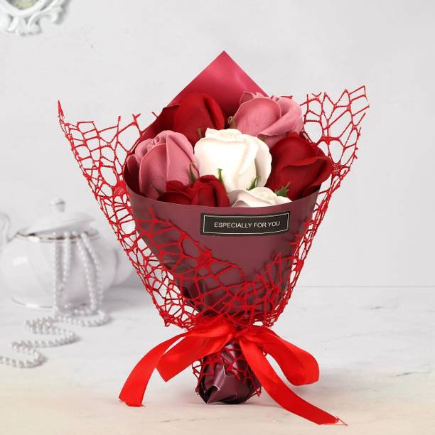 TIED RIBBONS Decorative Artificial 7 Rose Flowers for Vase Pot Home Decorations Gift Items Multicolor Rose Artificial Flower