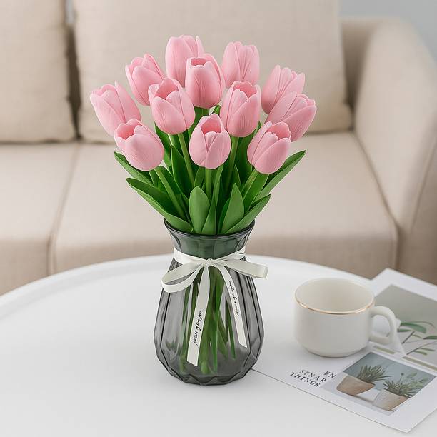 Ikko Tulip Bunch for Vase & Home Decorations, Lily For Living Room Corner Table Pink Tulips Artificial Flower