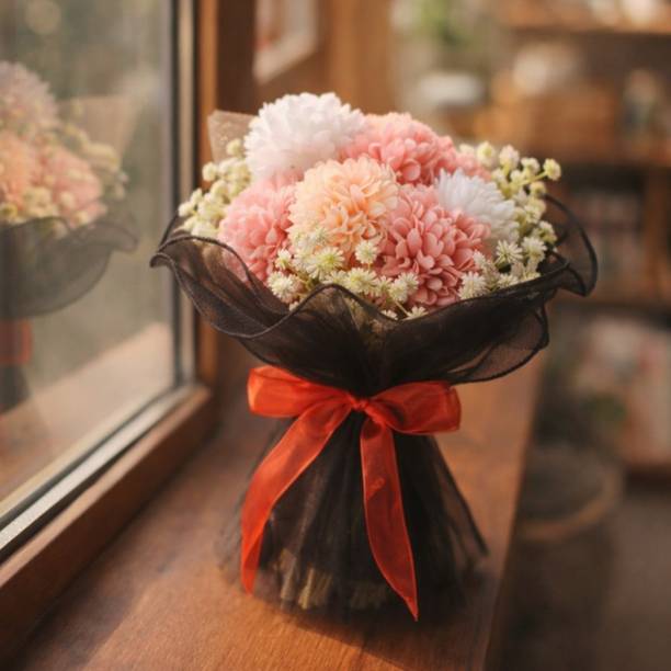 prajna 1 Pcs Artificial Ball Flower Bouquet for Home Decor,Valentine,Him/Her|Pack of 1 Multicolor Dahalia Artificial Flower