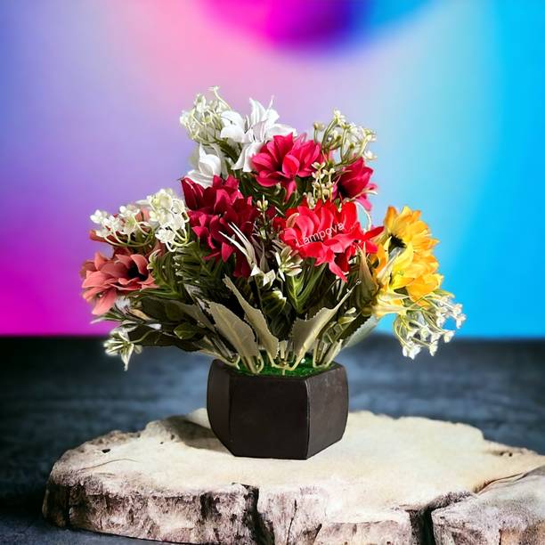Lampova for Gift Décor & Art Projects – Elegant and Lifelike Arrangements Multicolor Peach Blossom Artificial Flower  with Pot