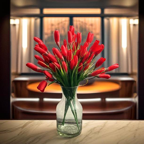 अकार Akaar Decor Artificial Tulip Bunch in Red (Pack of 2) लाल ट्यूलिप नक़ली फूल