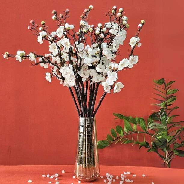 Satyam Kraft Artificial Flowers Fake Blossom Bouquet Stick Flower Without vase Pot ( 3Pieces) White Apple Blossom Artificial Flower