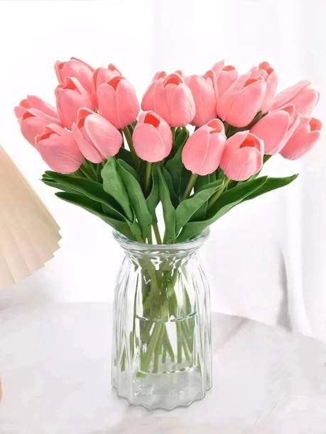 टाइड रिब्बन Decorative Artificial Tulips Flowers for Vase Pot Home Decorations गुलाबी ट्यूलिप नक़ली फूल