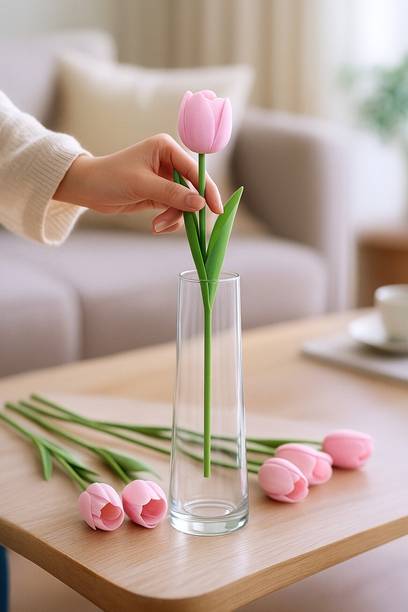 SORT & FILTER Decorative Artificial Tulips Flowers for Vase Pot Home Decorations Pink Tulips Artificial Flower