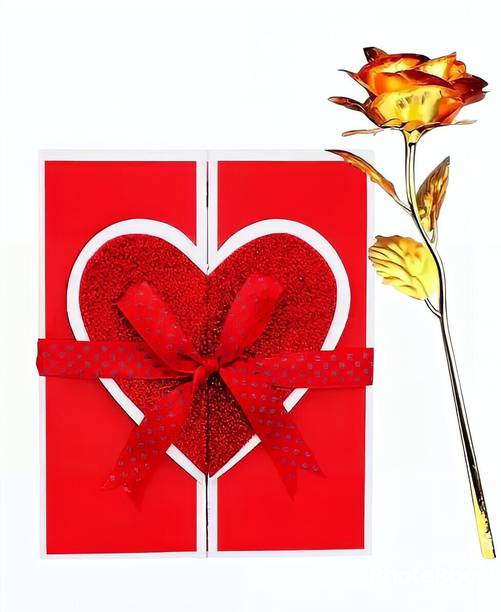 LoveGift Golden Rose with "I Love You" Greeting Card | Golden Rose Gift | Love Gift Set Red Rose Artificial Flower