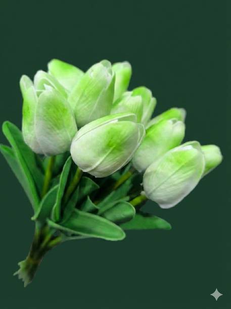 GREEN BAGEECHA Green Shade Tulips Bunch - Realistic Faux Flowers for Vase & Table Decoration Green, White Tulips Artificial Flower