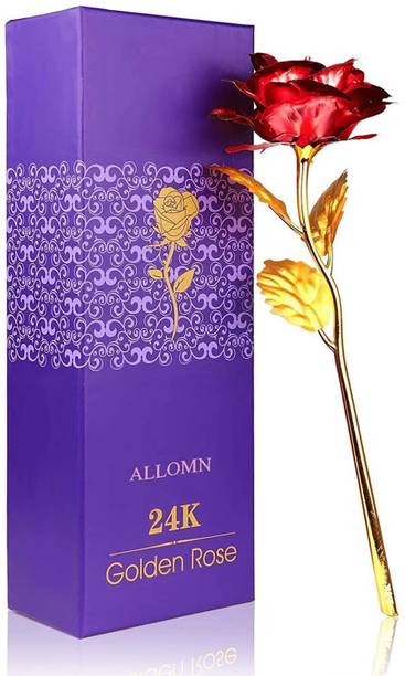 Case Creation 24K Red Rose Flower Golden Leaf Gift Box & Carry Bag - Best Gift to Express Love Multicolor Camellia Rose Artificial Flower