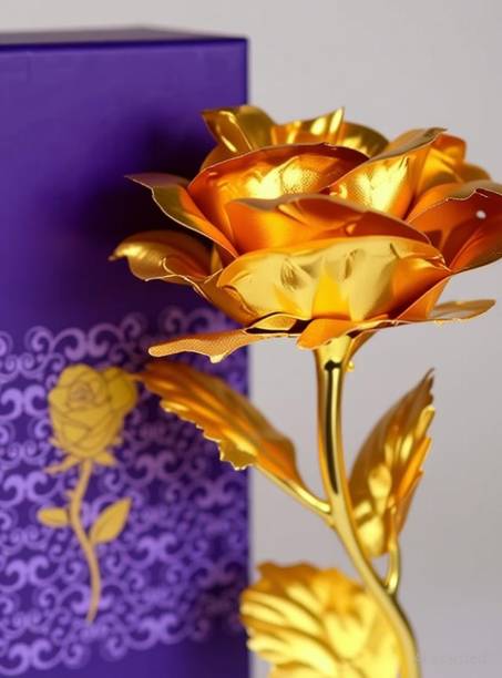 ShopVee Golden Foil Rose Flower with Luxury Gift Box – A Timeless Symbol of Love | Gold Rose Artificial Flower