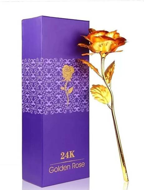 ShopVee Golden Foil Rose Flower with Luxury Gift Box – A Timeless Symbol of Love | Gold Rose Artificial Flower
