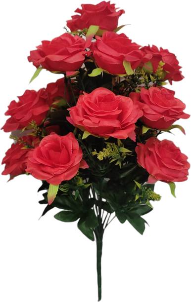 ABHAY FLOWERS & FASHION Artificial Pink Rose Flower Bouquet –Home & Office Decor" Red Rose Artificial Flower