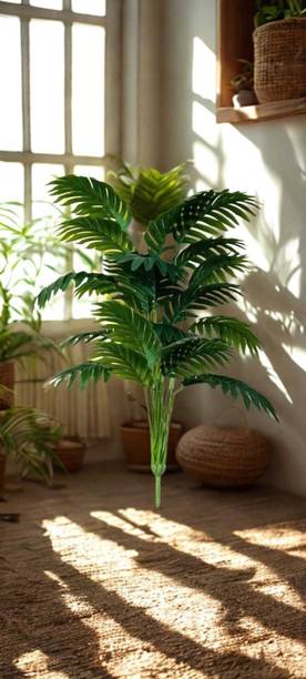 KIVO Artificial Areca Palm Leaves 10 Inch Green Leaf Bunch for Home Green Wild Flower Artificial Flower