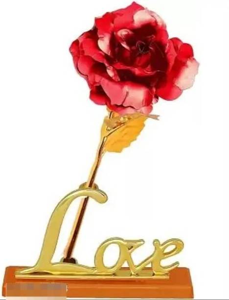 Jai bhole nath Artificial Red & Gold Rose Red Rose Artificial Flower  with Pot