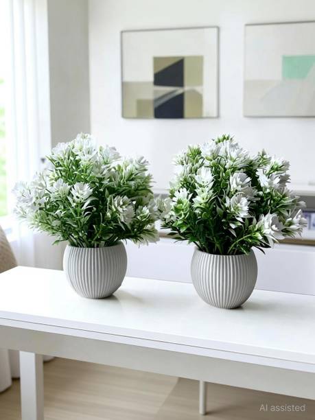 BeFit APPLE-WHITE001-2PC White Rose Artificial Flower  with Pot