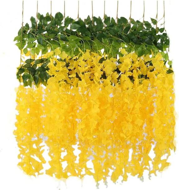 MYDECOREIN Artificial Wisteria Hanging Ivy Vines Garlands Flower Wedding Bouquet Balcony Yellow Westeria, Wild Flower Artificial Flower