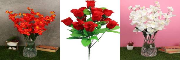 Daissy Raise Artificial Flowers Set of 3 | Decorative Faux Floral Arrangement for Home Décor Multicolor Wild Flower Artificial Flower