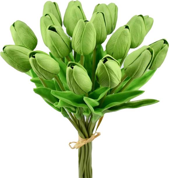GREEN BAGEECHA Tulips Bunch - Realistic Faux Flowers for Vase & Table Decoration Green Tulips Artificial Flower