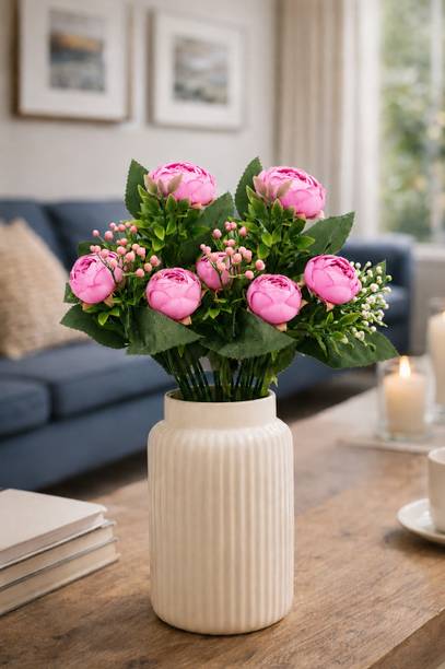 Petalifiy Artificial Pink Peony Flower Bouquet Set of 2 Peony Flowers for Home Decor Pink Ranunculus Artificial Flower