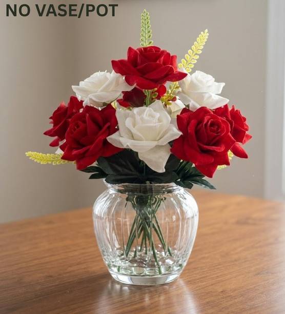 प्रेमा शाइन Decorative Flower Bunch for Home, Wedding & Gift Use लाल, सफेद गुलाब का फूल नक़ली फूल