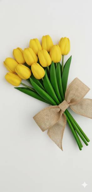 GalaxyGlow 10 Pcs yellow Tulips – Festive, Home & Table Decor (No Vase, Flowers) Yellow Tulips Artificial Flower