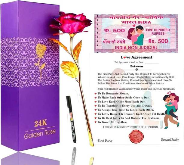 LoveGift Pink Rose with Love Agreement for Special Gift Pink Rose Artificial Flower