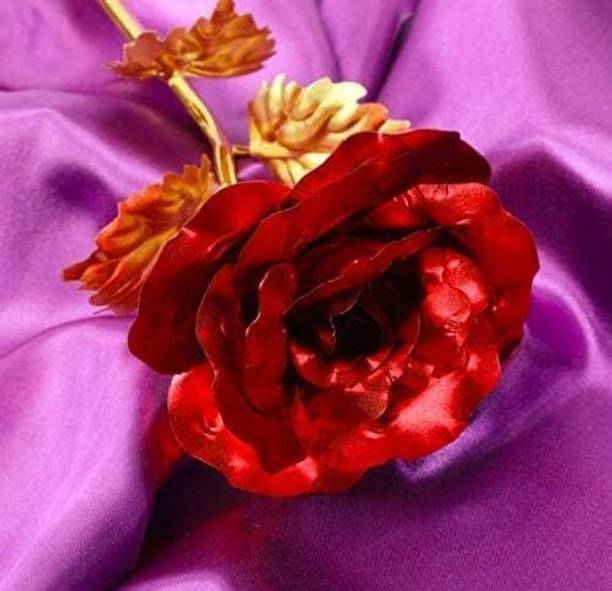 Feastive Celebration 24K_Red & Golden Artificial Rose Flower Gift with Bag – Valentine, Mother’s Day Red, Gold Rose Artificial Flower