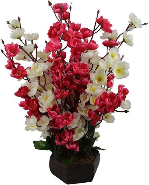 KAYKON Artificial Flower Pot Orchid Blossom Pot Home Decor Flowers - 16 inch/40 CM - Superb Quality Red, White Orchids Artificial Flower  with Pot
