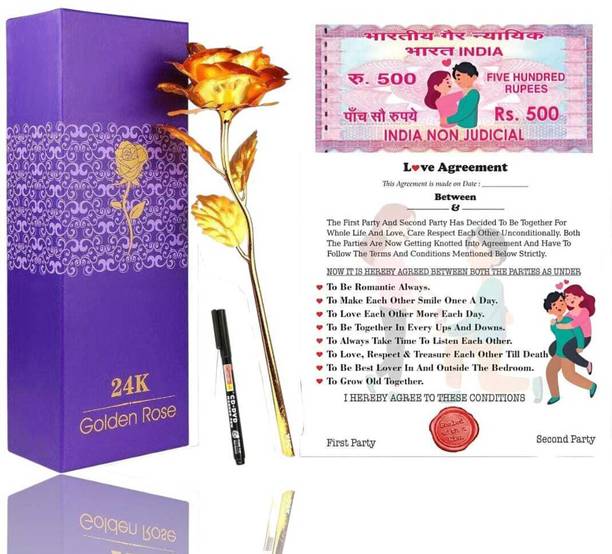 LoveGift Golden Rose with Love Agreement for Special Gift Gold Rose Artificial Flower
